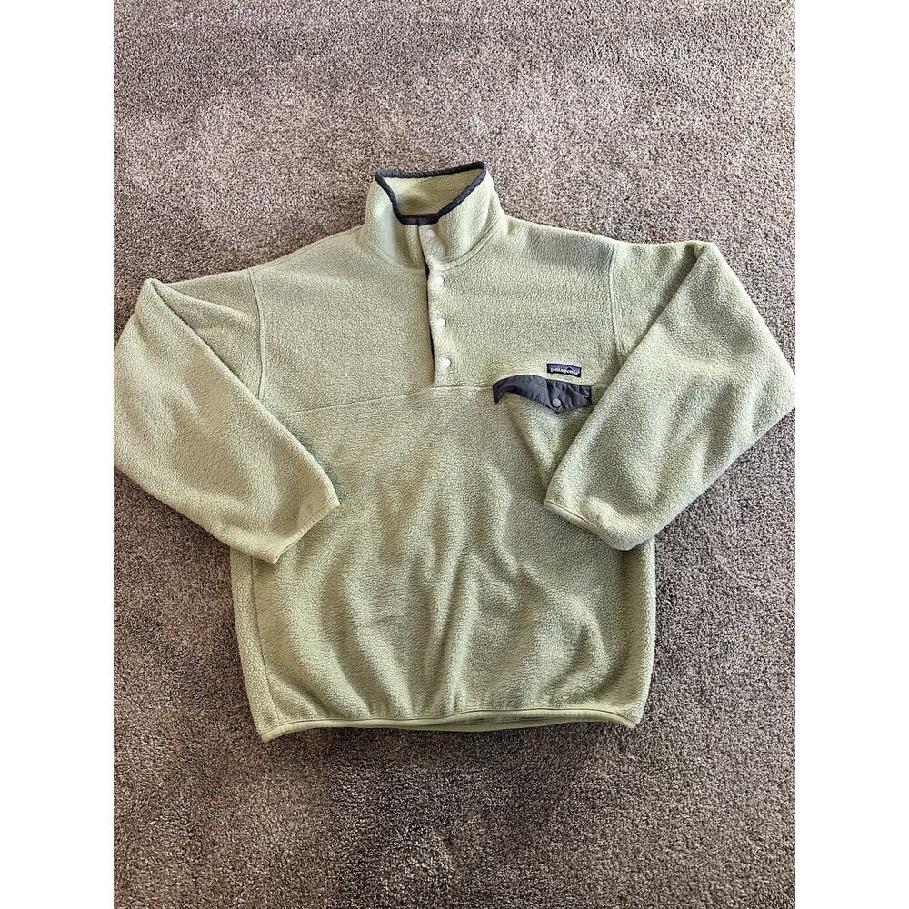 Vintage Patagonia Synchilla Fleece Sz. M Snap T Pullover Green 90s Logo USA FLAW